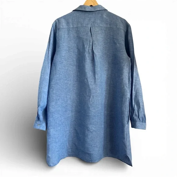 Artisan Ny Linen Blue Long Sleeve Pullover Dress Large - Picture 3 of 3
